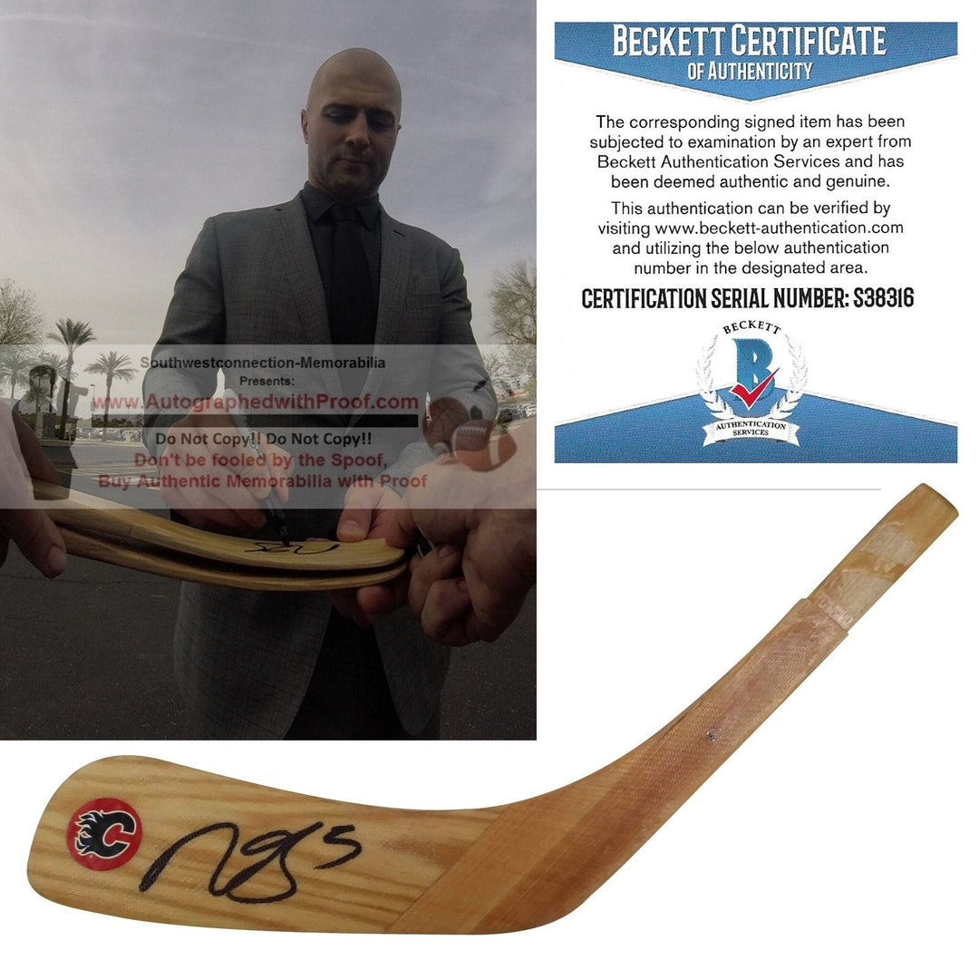 Mark Giordano Calgary Flames Signed Logo Hockey Stick Blade Proof Photo Beckett BAS Cert S38316