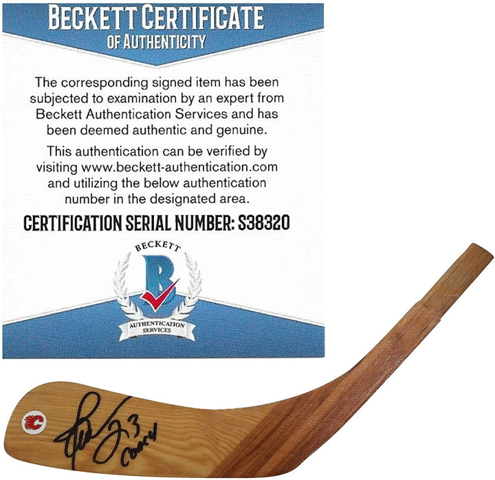 Martin Gelinas Calgary Flames Signed Logo Hockey Stick Blade Proof Photo Beckett BAS Cert S38320