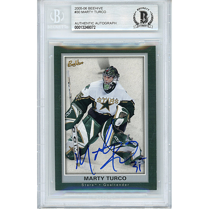Marty Turco Autographed 2005-2006 Beehive Hockey Card Beckett BAS Slab Authentic Dallas Stars Signed