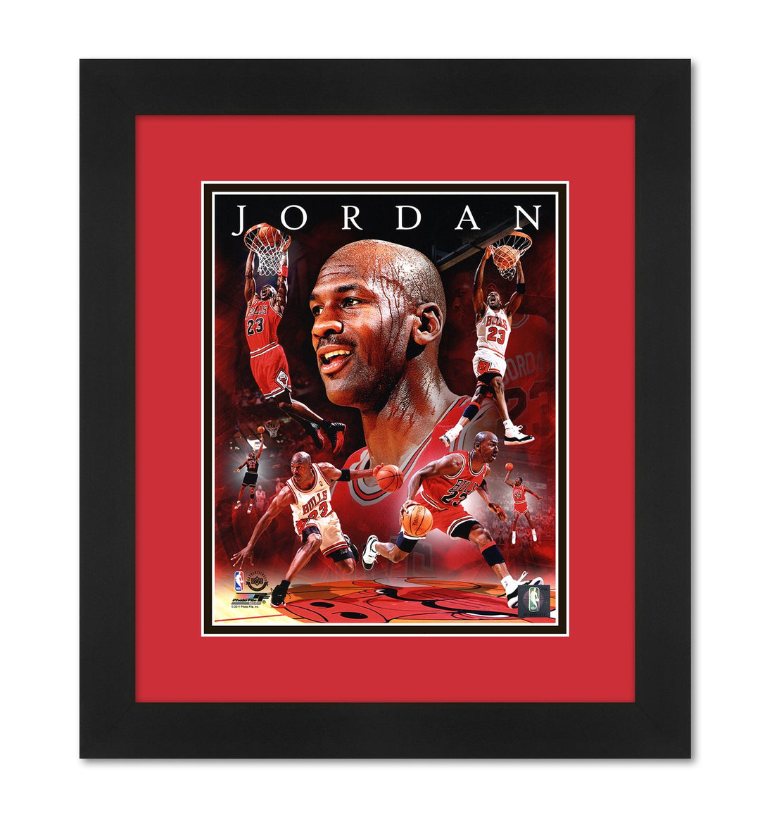 Michael Jordan Chicago Bulls Collage Photo Professionally Framed 13 x16 High Quality Black Frame with Team Color Matting