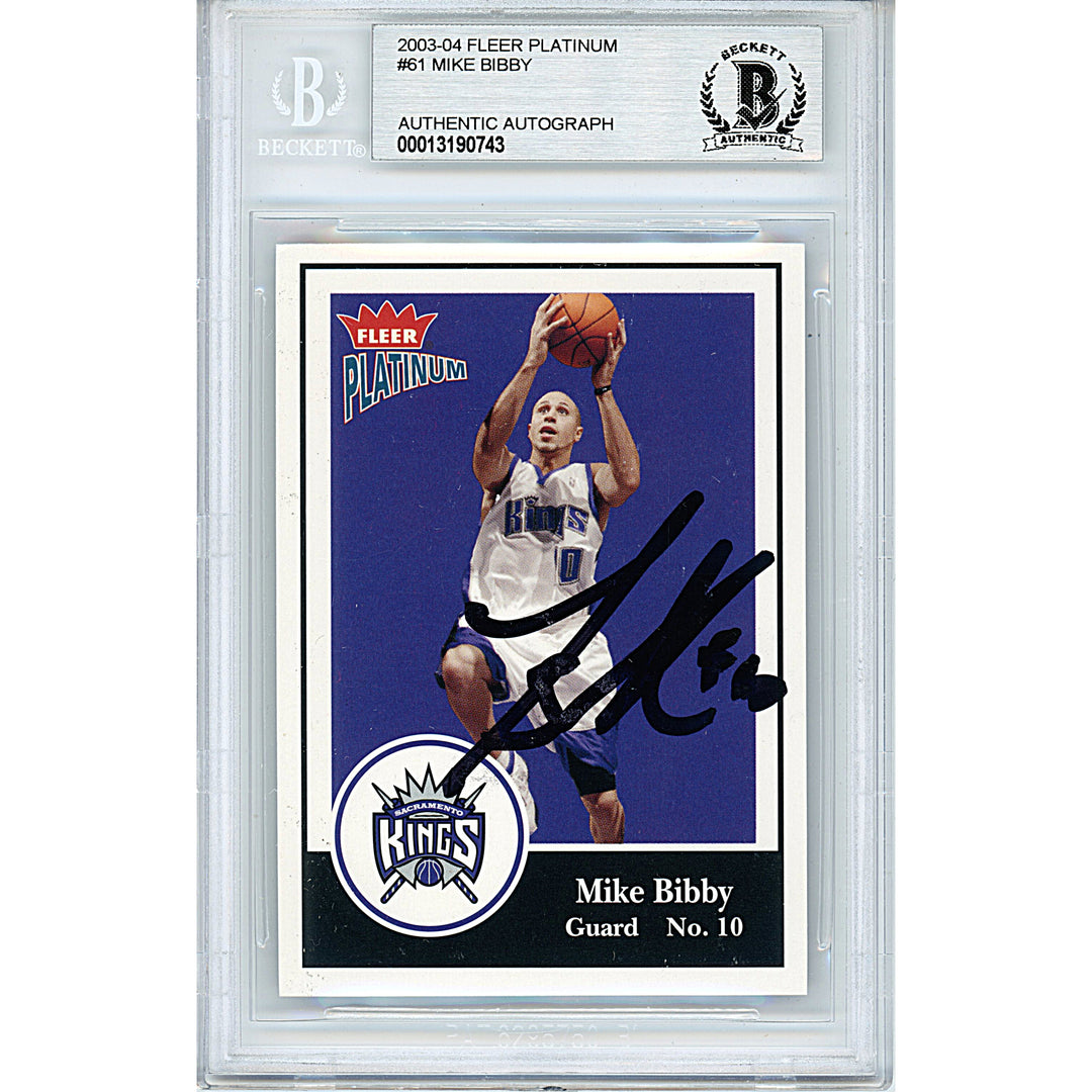 Mike Bibby Sacramento Kings Autographed 2003-04 Fleer Platinum Basketball Card Beckett BAS Slab Signed