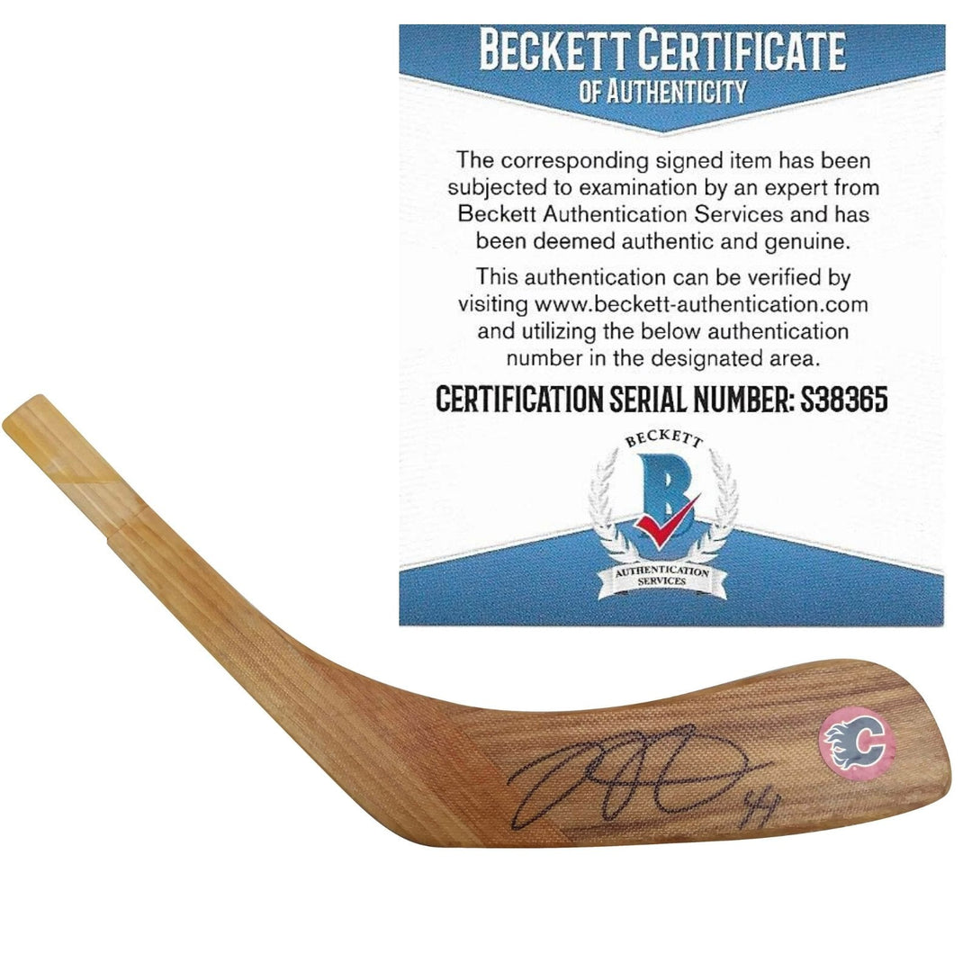 Mike Smith Signed Calgary Flames Logo Hockey Stick Blade Exact Proof Photo Beckett BAS Cert S38365