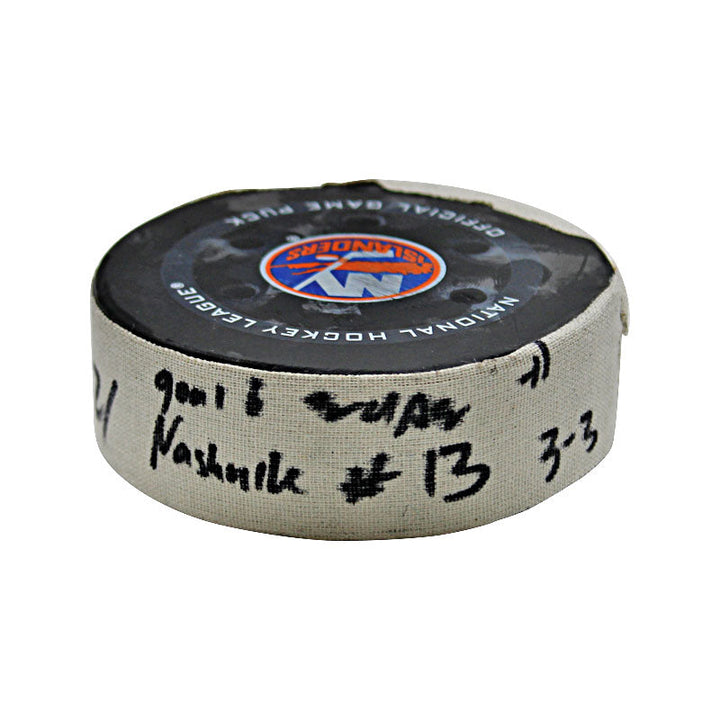New York Islanders Game Used Puck 12/9/21 vs Nashville Goal #6 Puck Scored by Yakov Trenin