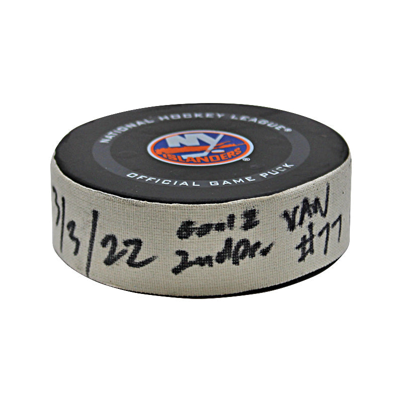 New York Islanders Game Used Puck 3/3/22 vs Vancouver Goal #2 Puck Scored by Brad Hunt