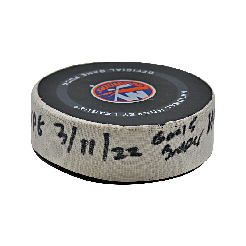 New York Islanders Game Used Puck 3/11/22 vs Winnipeg Goal #5 Puck