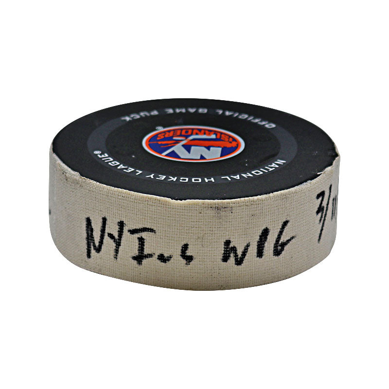 New York Islanders Game Used Puck 3/11/22 vs Winnipeg Goal #7 Puck Scored by Cal Clutterbuck