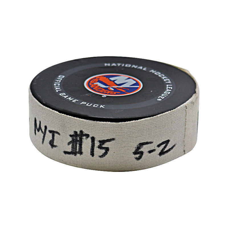New York Islanders Game Used Puck 3/11/22 vs Winnipeg Goal #7 Puck Scored by Cal Clutterbuck