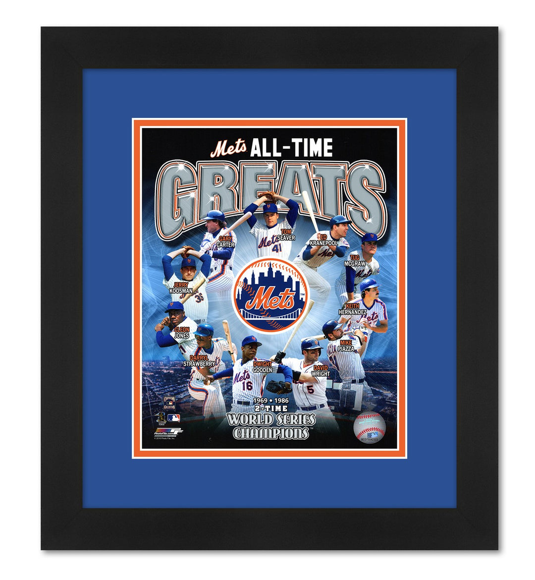 New York Mets All-Time Greats Team Collage 13x16 Professionally Framed and Matted with Matching Team Colors