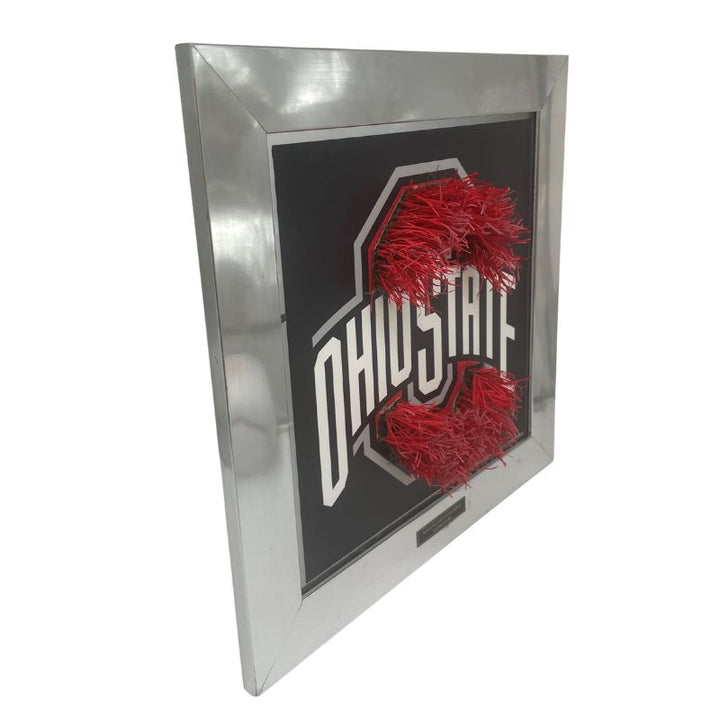 Ohio State Silver Framed Logo Collage With Pieces of Authentic Ohio Stadium Red Endzone Turf