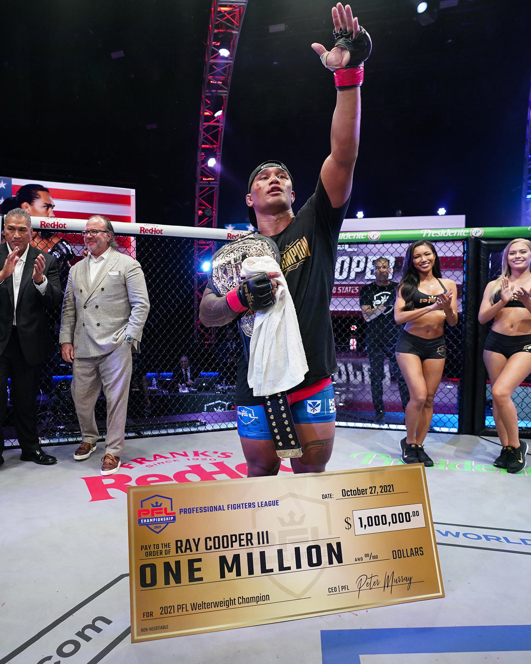 Ray Cooper III Celebrates 2021 PFL Welterweight Championship with Belt