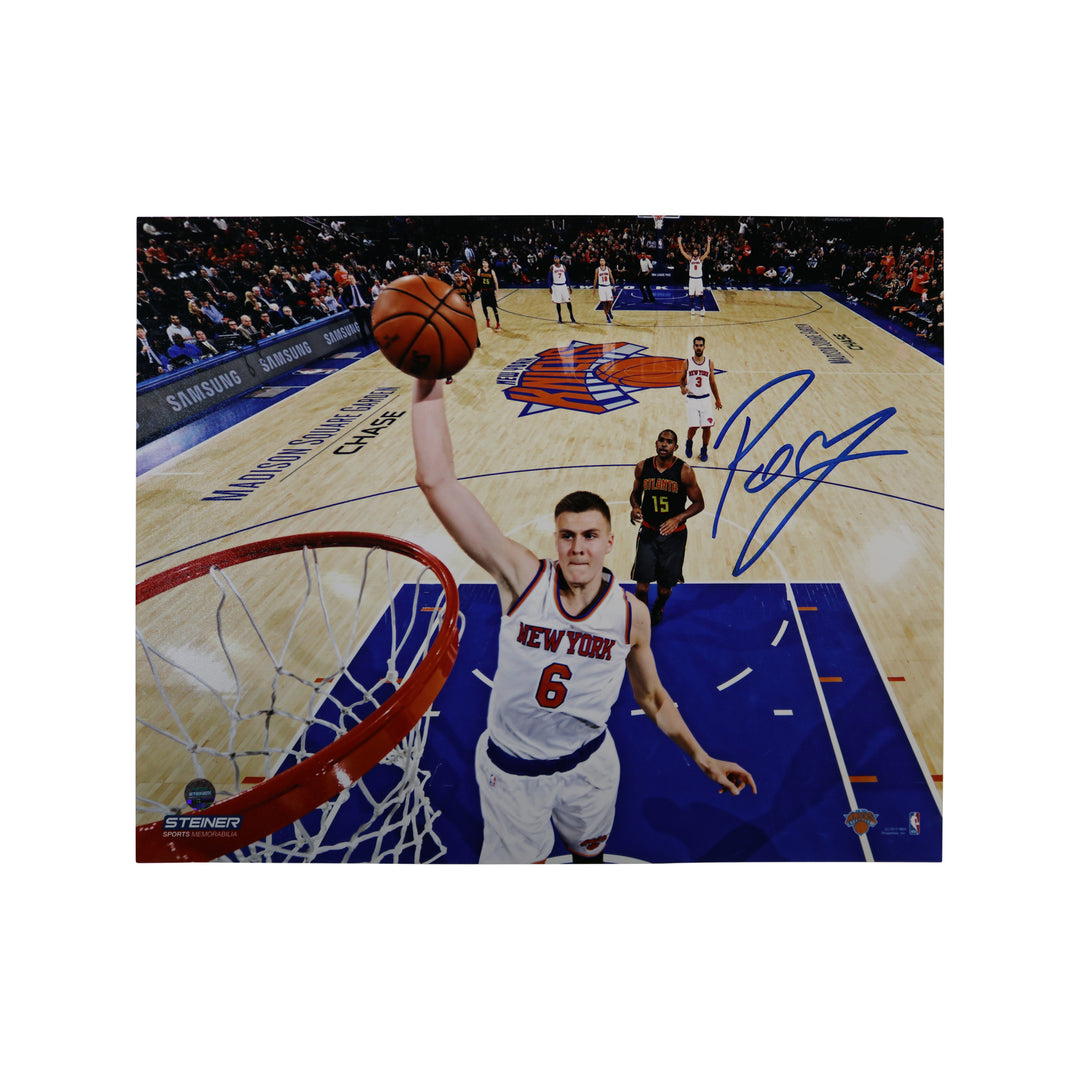 Kristaps Porzingis New York Knicks vs. Atlanta Hawks Autographed 8x10 Photograph (Steiner Hologram Only)
