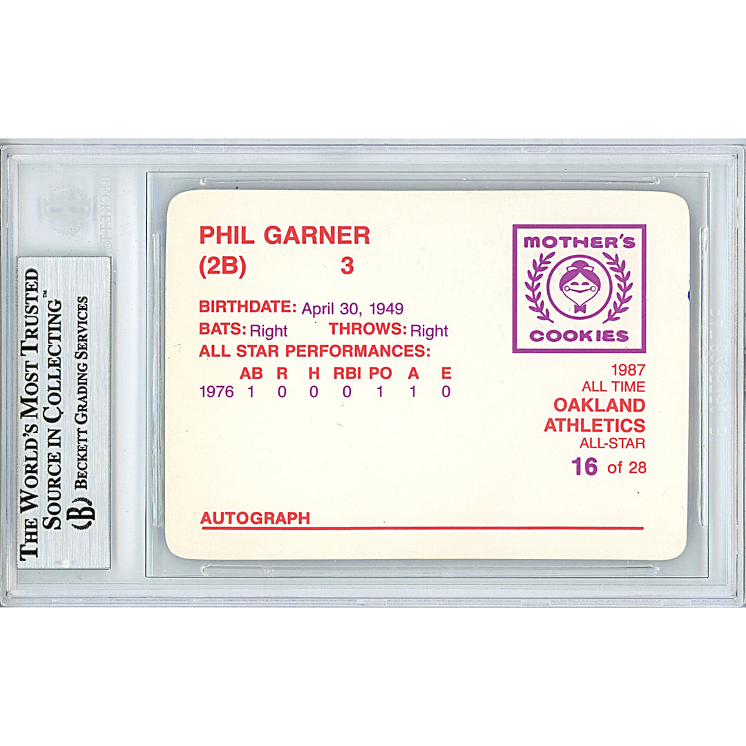 Phil Garner Oakland Athletics A's Autographed 1987 Mothers Baseball Card Beckett BAS Slab Signed