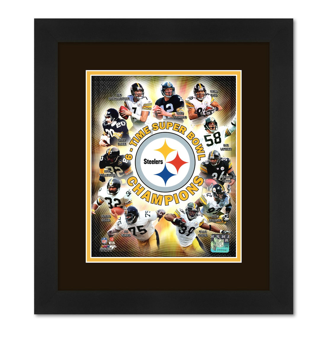 Pittsburgh Steelers All-Time Greats Team Collage in a 13x16 Professionally Framed and Matted with Matching Team Colors