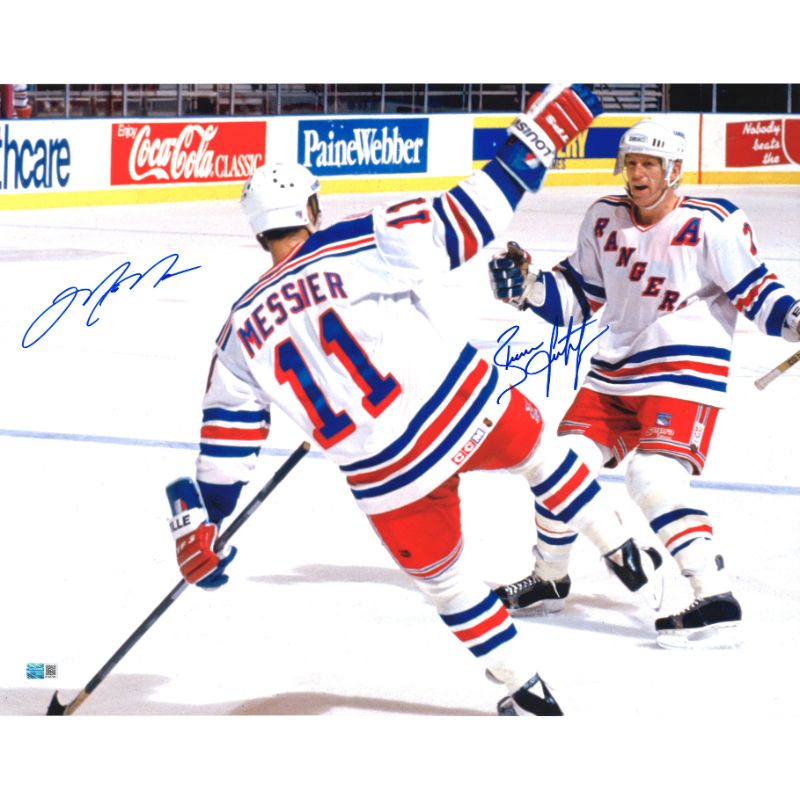 Mark Messier/Brian Leetch Dual Signed New York Rangers 16"X20" Celebration Photograph (CX Auth)