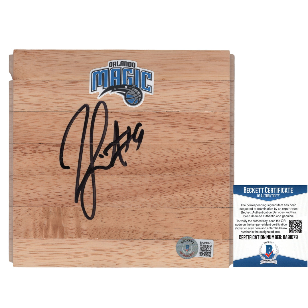 Rashard Lewis Autographed Orlando Magic Logo Basketball Floorboard Proof Beckett BAS Signed Cert COA