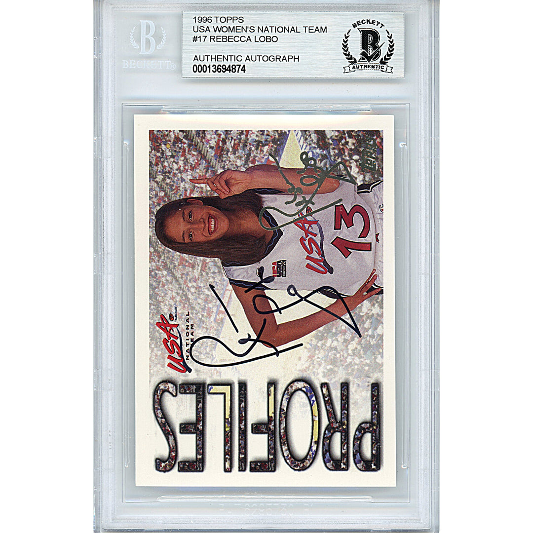 Rebecca Lobo Signed 1996 Topps USA Women's National Team Basketball Card Beckett UConn Autographed