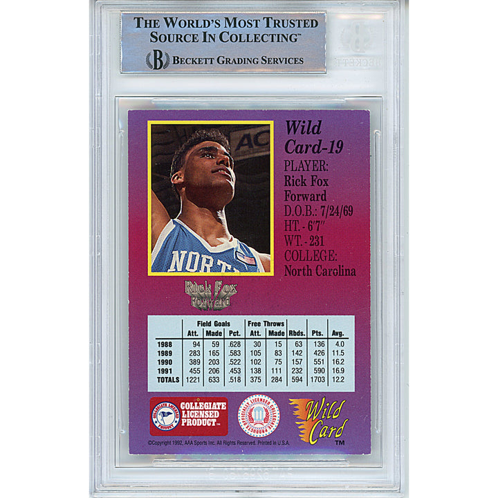 Rick Fox Signed 1991-92 Wild Card Basketball Card Beckett UNC Tar Heels Autograph Los Angeles Lakers Boston Celtics