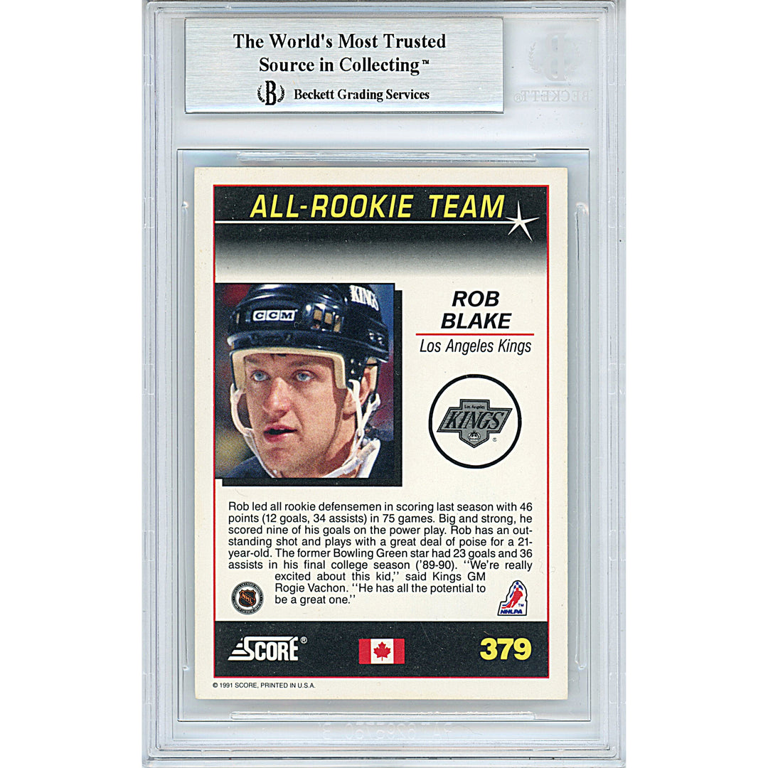 Rob Blake Autographed 1991-1992 Score Canadian English Hockey Card Beckett Los Angeles Kings Signed
