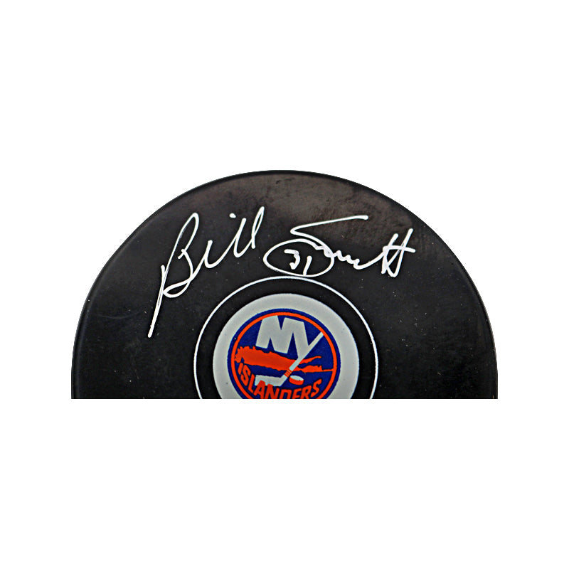 Billy Smith New York Islanders Autographed and Inscr. "HOF 93" Islanders Puck (PSA Auth)