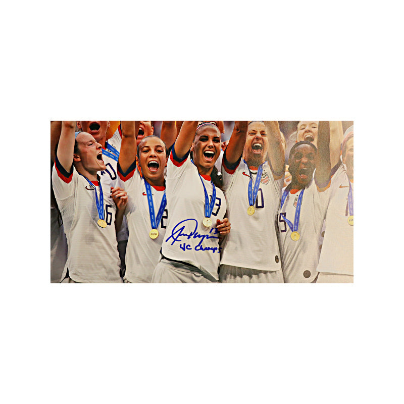 Morgan, Lloyd and Rapinoe Triple Signed in Blue and Gold 2019 World Cup Celebration 16x20 Photo (CX Auth)