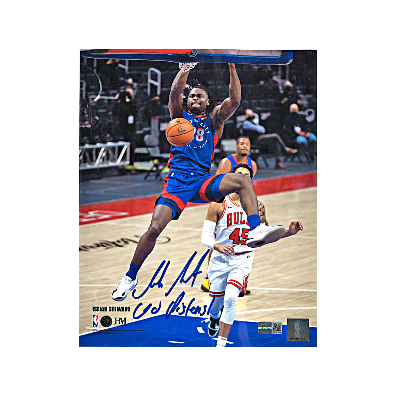 Isaiah Stewart Detroit Pistons Autographed Dunk vs Bulls 8x10 Photograph w/ Go Pistons Inscription (CX Auth)