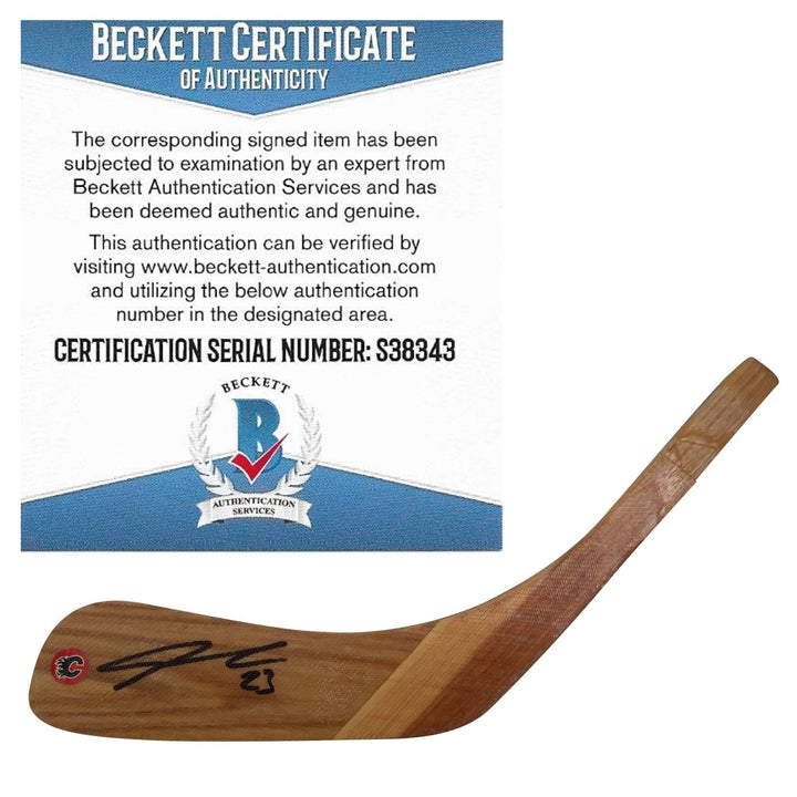 Sean Monahan Calgary Flames Signed Logo Hockey Stick Blade Exact Proof Photo Beckett BAS Cert S38343