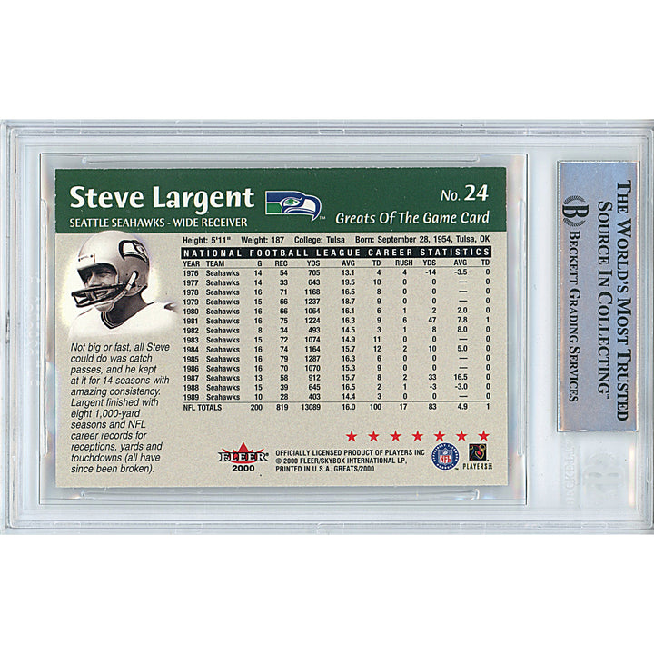 Steve Largent Signed Seattle Seahawks 2000 Greats of the Game Football Card Beckett Autographed