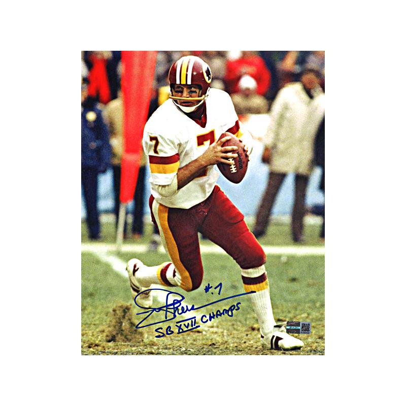 Joe Theismann Autographed Washington Redskins 8x10 Photograph with SB XVII Champs Inscription