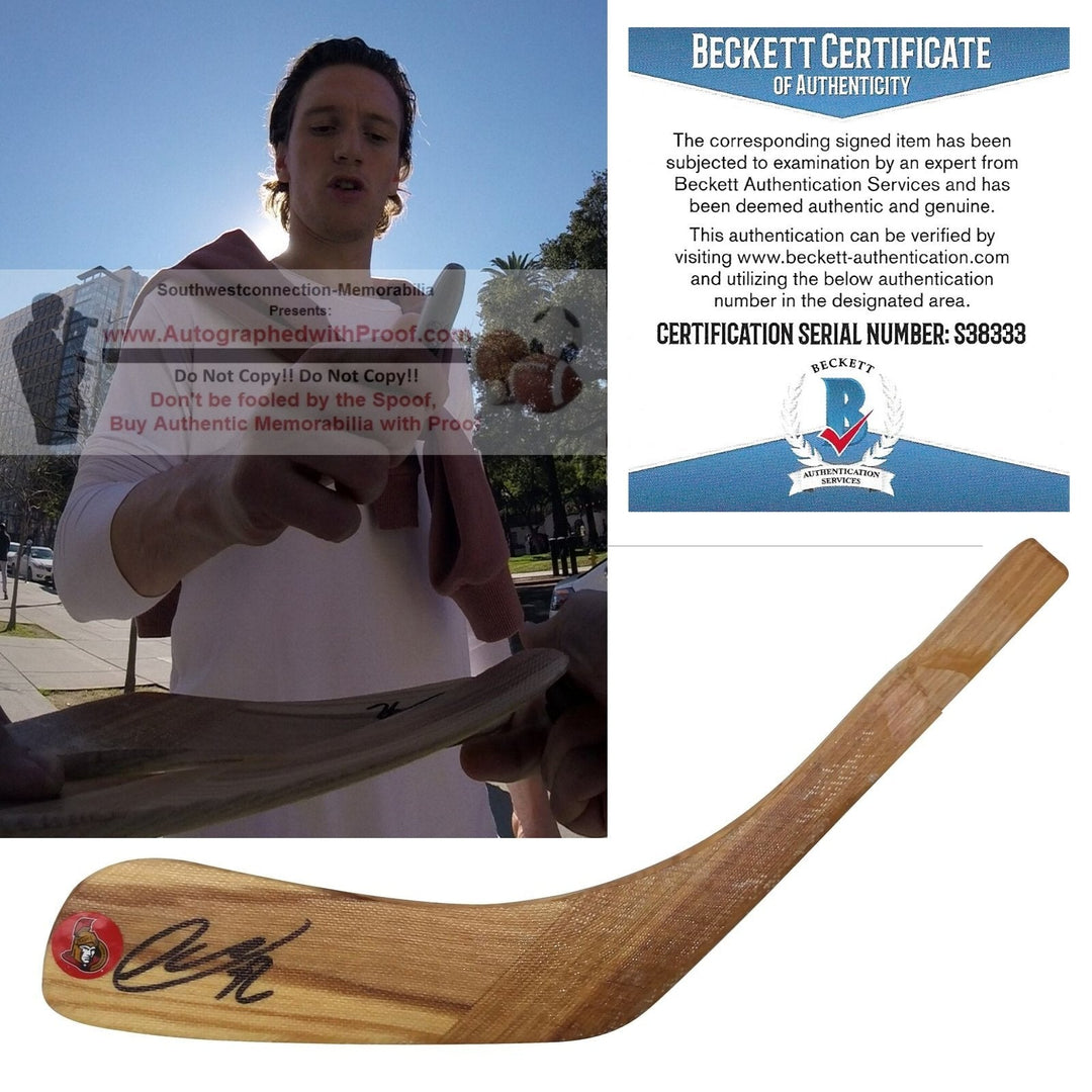Thomas Chabot Ottawa Senators Signed Sens Logo Hockey Stick Blade Proof Photo Beckett BAS S38333