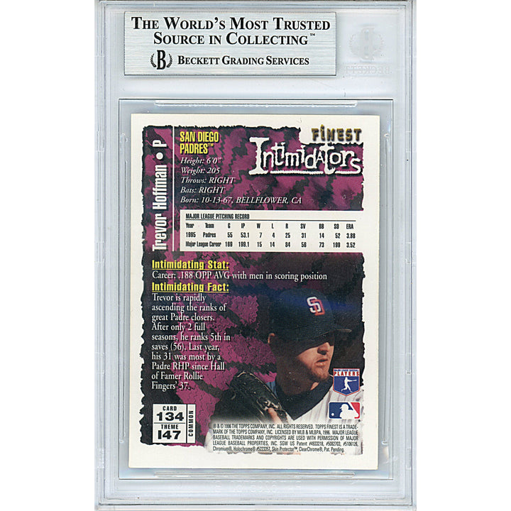 Trevor Hoffman San Diego Padres Signed 1996 Topps Finest Intimidators Baseball Card Beckett BAS BGS