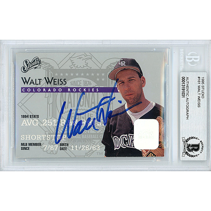 Walt Weiss Colorado Rockies Autographed 1995 Donruss Studio Baseball Card Beckett BAS Slab Signed