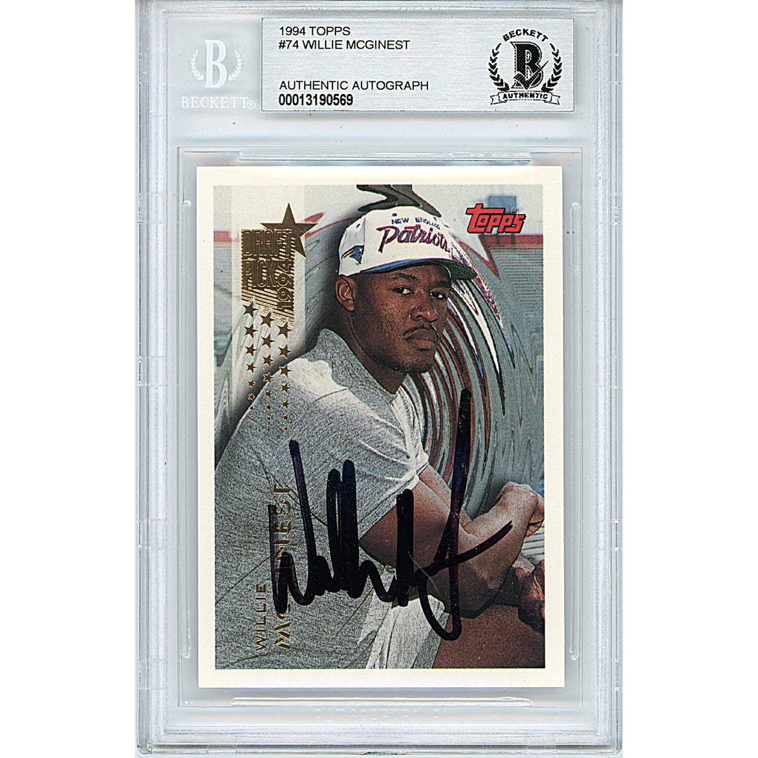 Willie McGinest New England Patriots Autographed 1994 Topps Football Card Beckett BAS Slab Signed