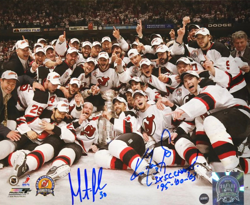 Martin Brodeur/Ken Daneyko New Jersey Devils Dual Signed 03 SC Celebration 8x10 Photo (SSM Holo Only)